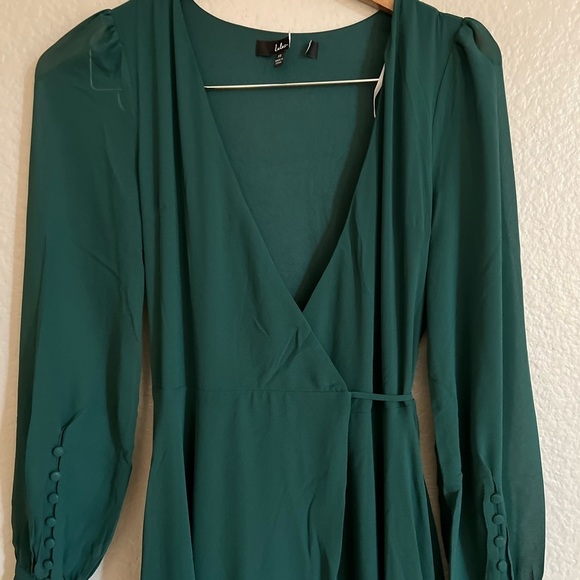 My Whole Heart Emerald Green Long Sleeve Wrap Dress - Picture 4 of 6